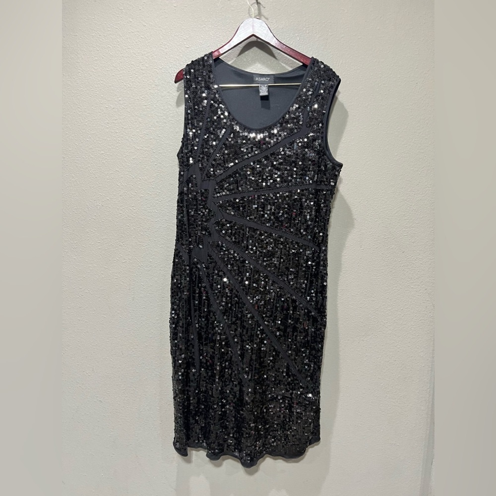 Ashro Black Salena Formal Dinner Cocktail Party Club Beaded Sequin Dress Gown 1X - Picture 5 of 11